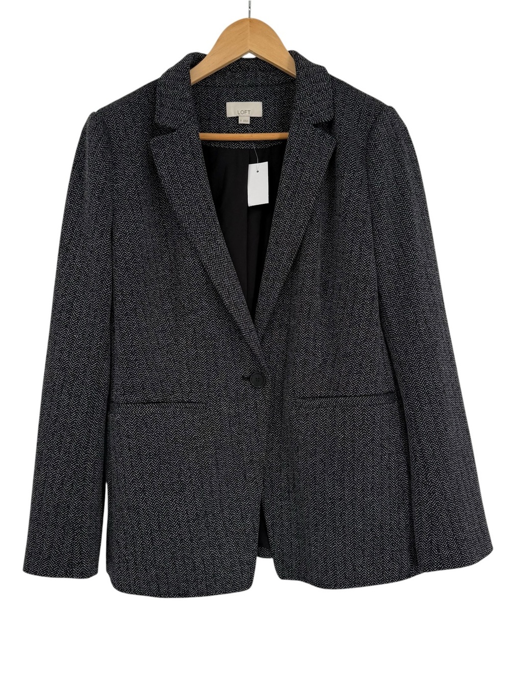 NWT Loft Gray/black Herringbone Long Line Blazer Size 8 One-button Career